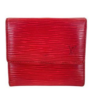 Authentic Louis Vuitton Wallet Credit Epi Porte Feiulle Elise Red Leather Trifol